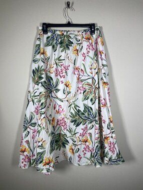 H&M women's Tropical Floral Linen Blend Midi Skirt Size: Small